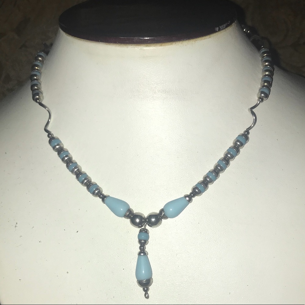 VINTAGE BABY BLUE NECKLACE *STERLING SILVER